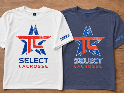 Finished custom printed lacrosse t-shirts with distressed artwork