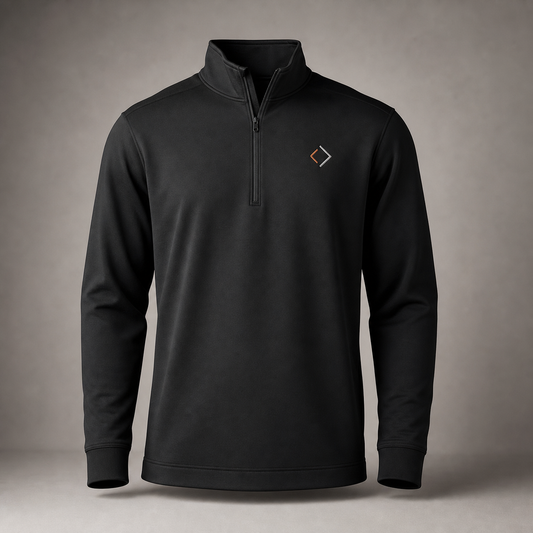 Custom men's performance half-zip pullover with small left-chest decoration by TTN Custom Apparel