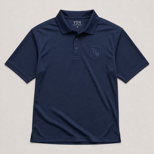 Custom embroidered performance polo product image by TTN Custom Apparel