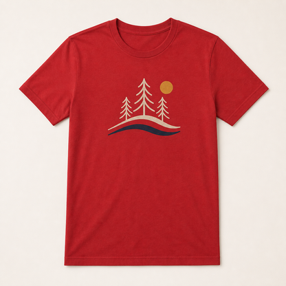 Red custom printed cotton t-shirt with clean event-style front graphic by TTN Custom Apparel