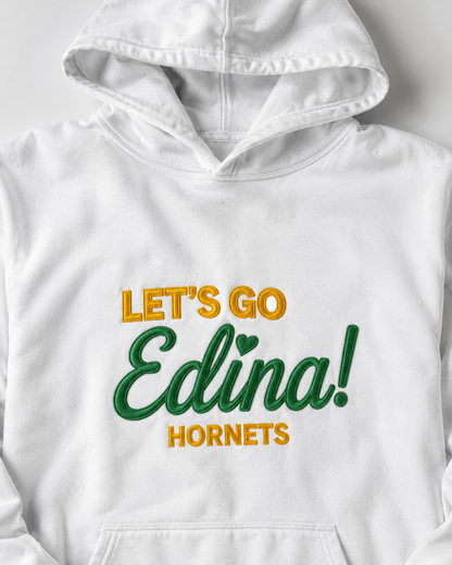 Finished custom school spirit hoodie with layered embroidery