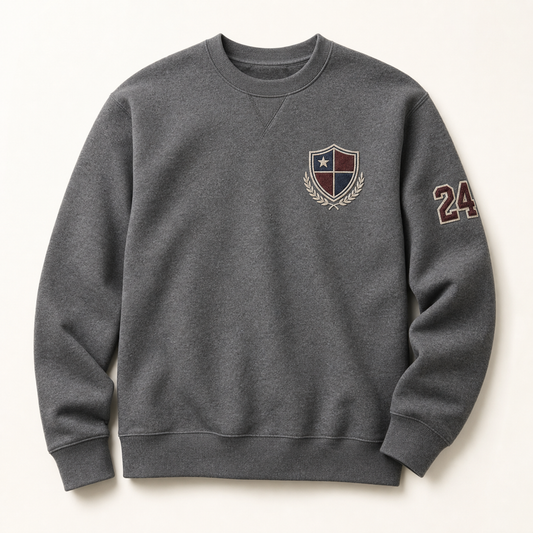 Custom sports parent crewneck sweatshirt with clean embroidery and sleeve number by TTN Custom Apparel