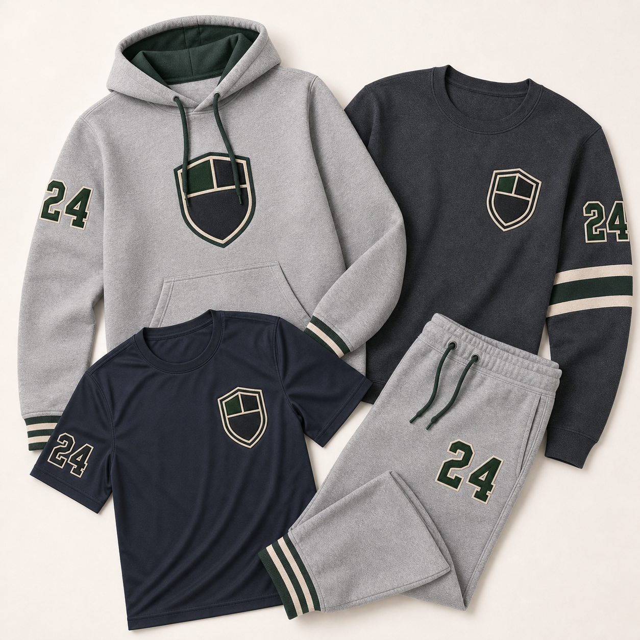 Custom team apparel package with hoodie, tee, and joggers by TTN Custom Apparel