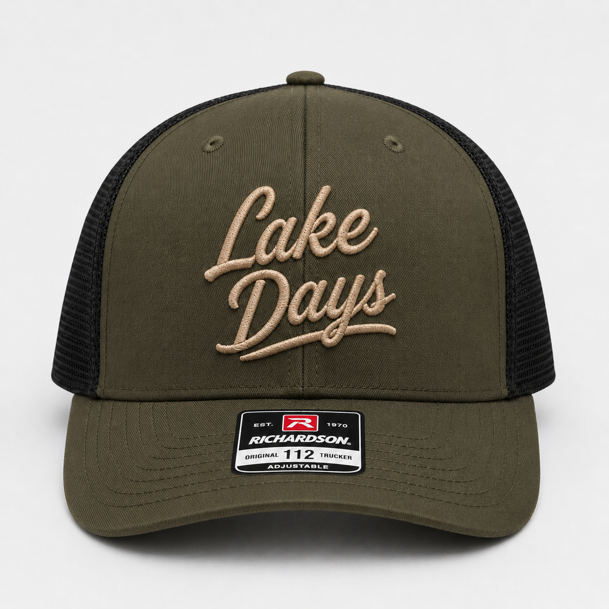 TTN Originals Lake Days Richardson 112 trucker hat in dark green and black