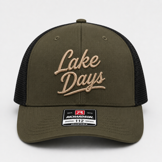 TTN Originals Lake Days Richardson 112 trucker hat in dark green and black