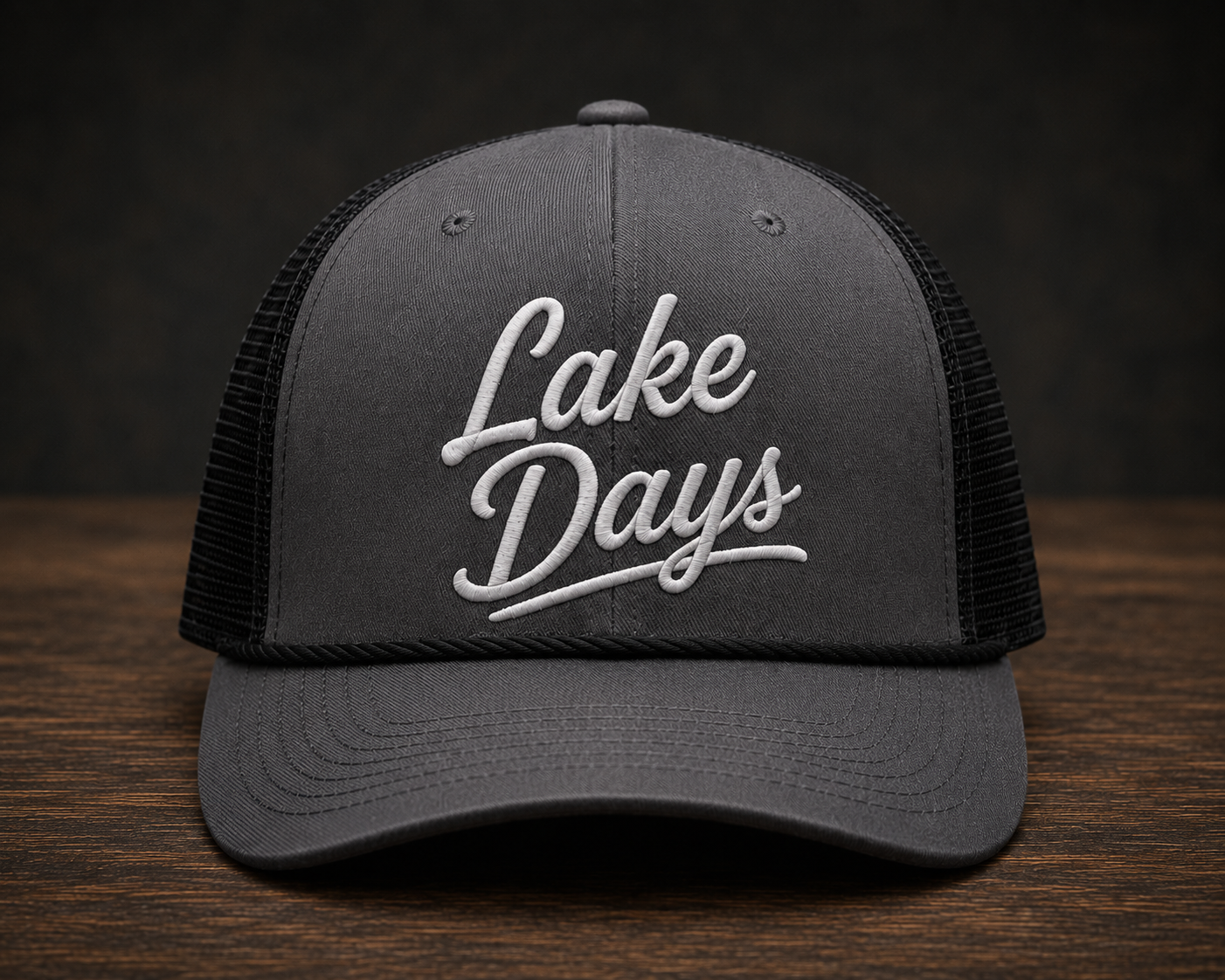 TTN Originals Lake Days Richardson 112 trucker hat in dark grey and black