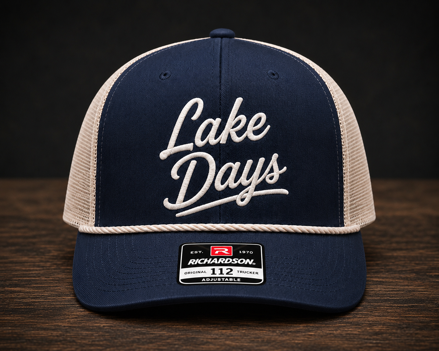 TTN Originals Lake Days Richardson 112 trucker hat in navy and white