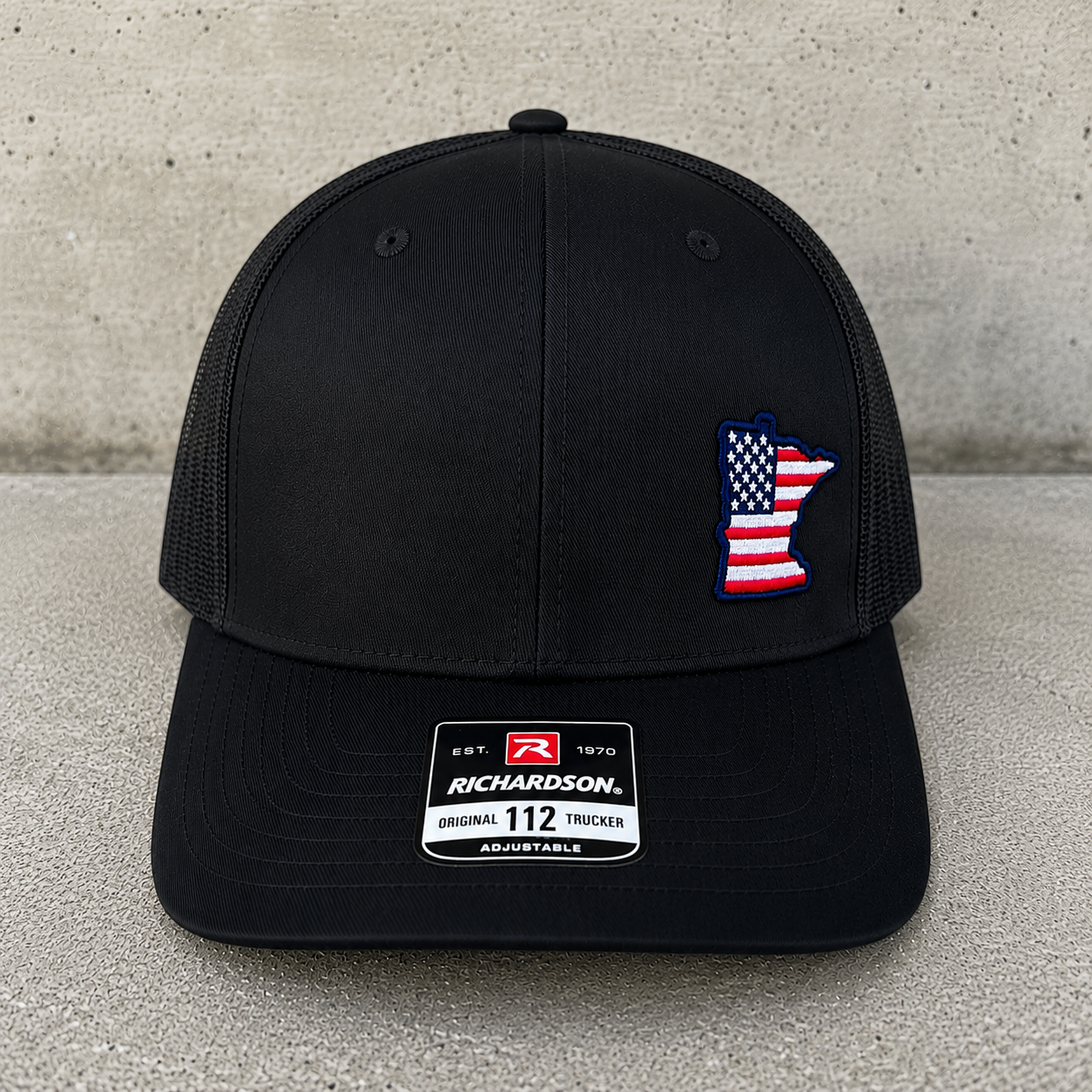 TTN Originals Minnesota USA Richardson 112 trucker hat in black front view