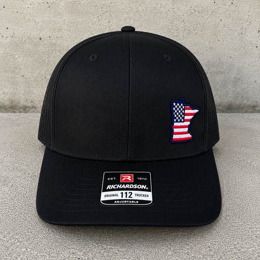 TTN Originals Minnesota USA Richardson 112 trucker hat in black front view