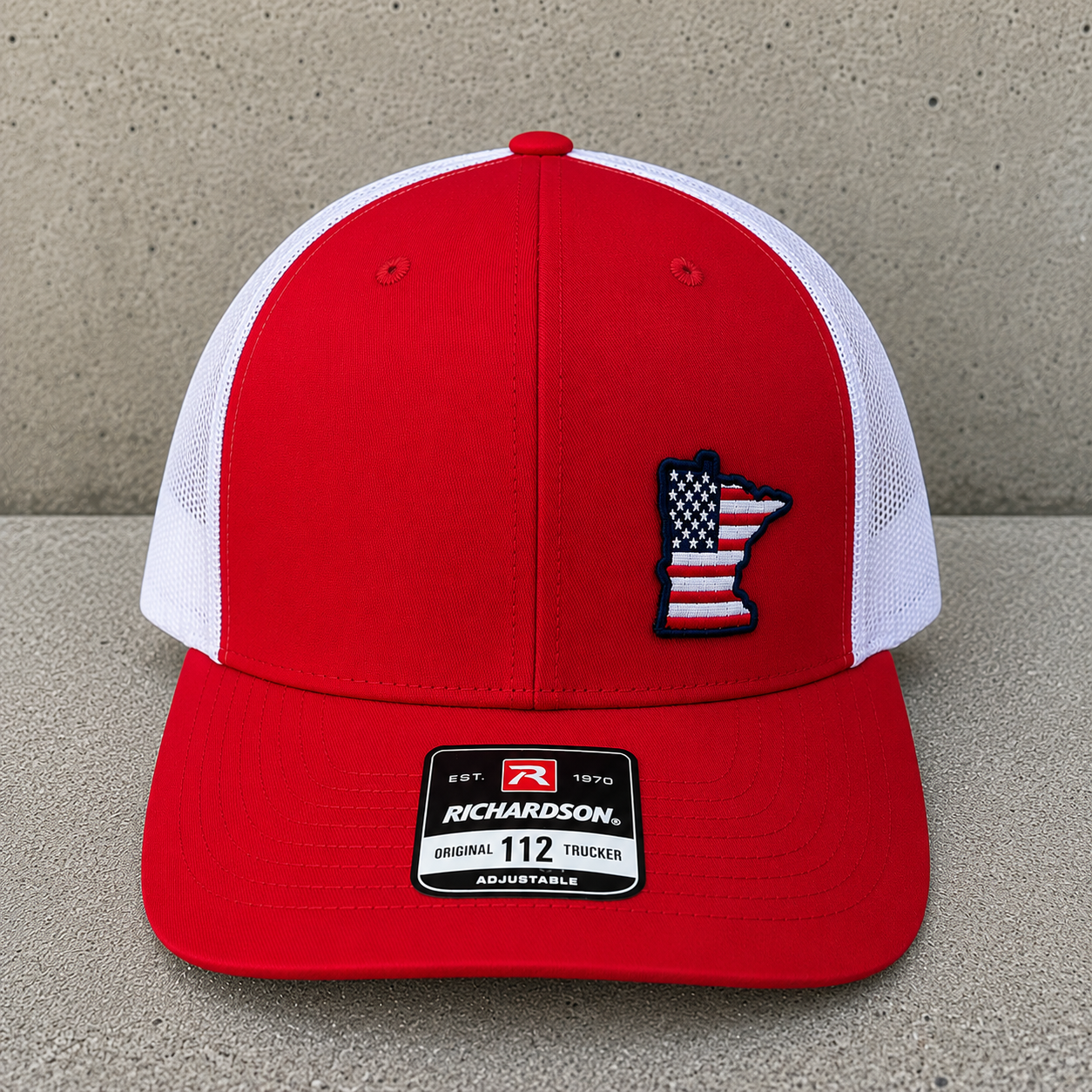 TTN Originals Minnesota USA Richardson 112 trucker hat in red and white front view