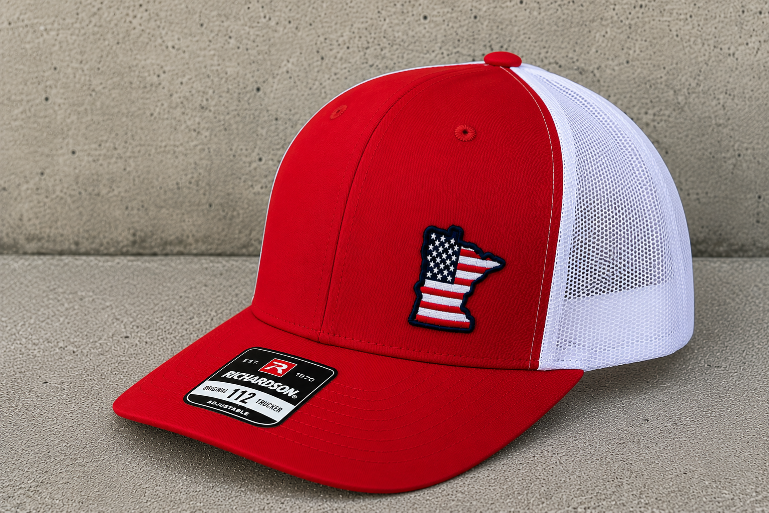 TTN Originals Minnesota USA Richardson 112 trucker hat in red and white side view
