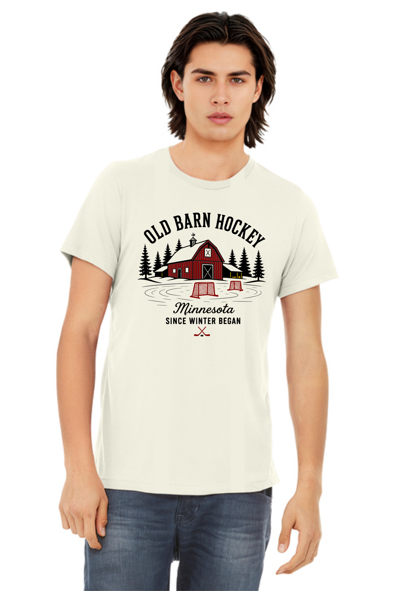 TTN Originals Old Barn Hockey printed t-shirt in natural triblend modeled