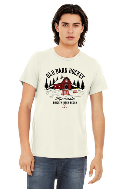 TTN Originals Old Barn Hockey printed t-shirt in natural triblend modeled