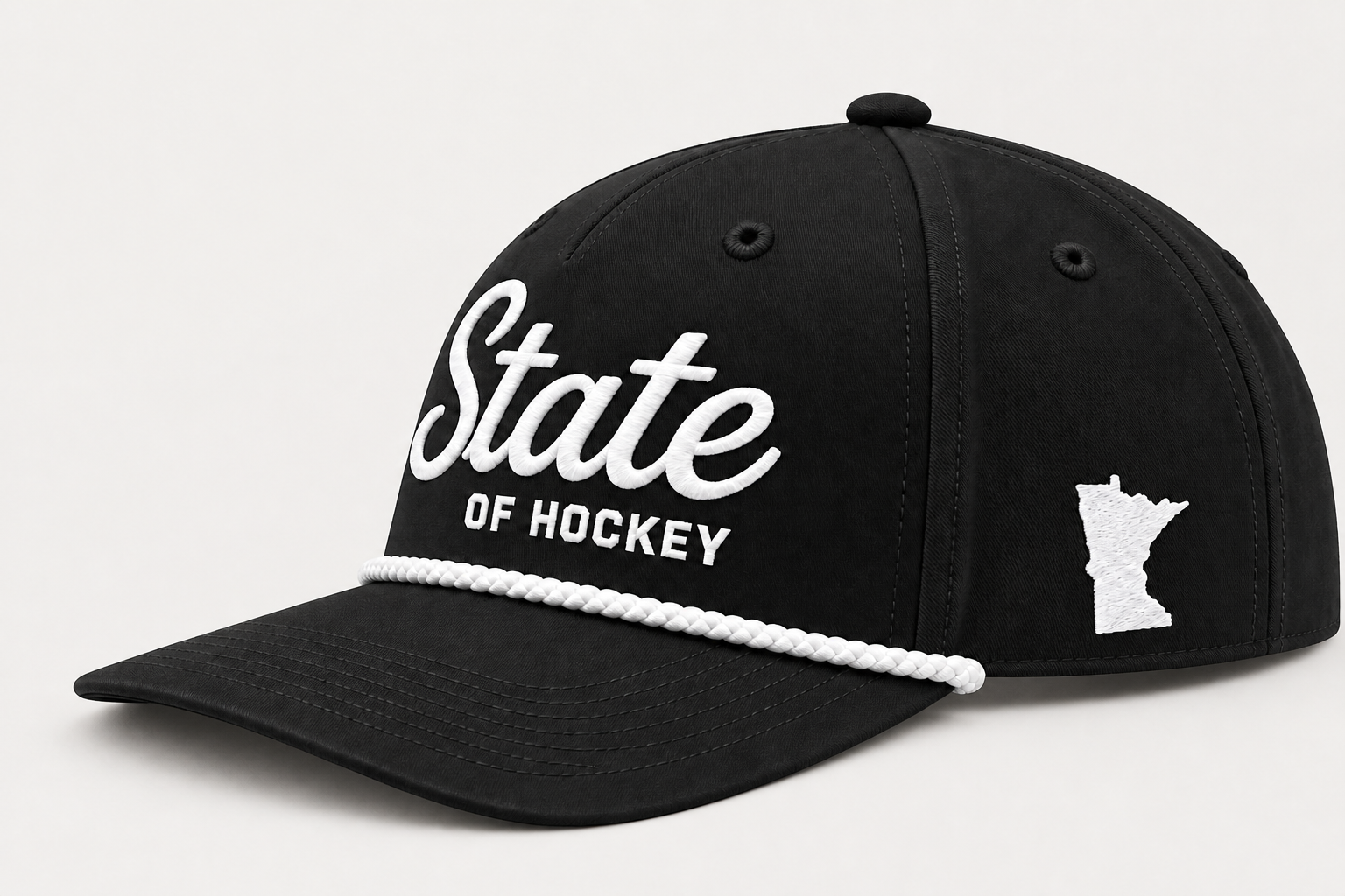 TTN Originals State of Hockey Richardson 5-panel classic rope hat in black and white on a light background