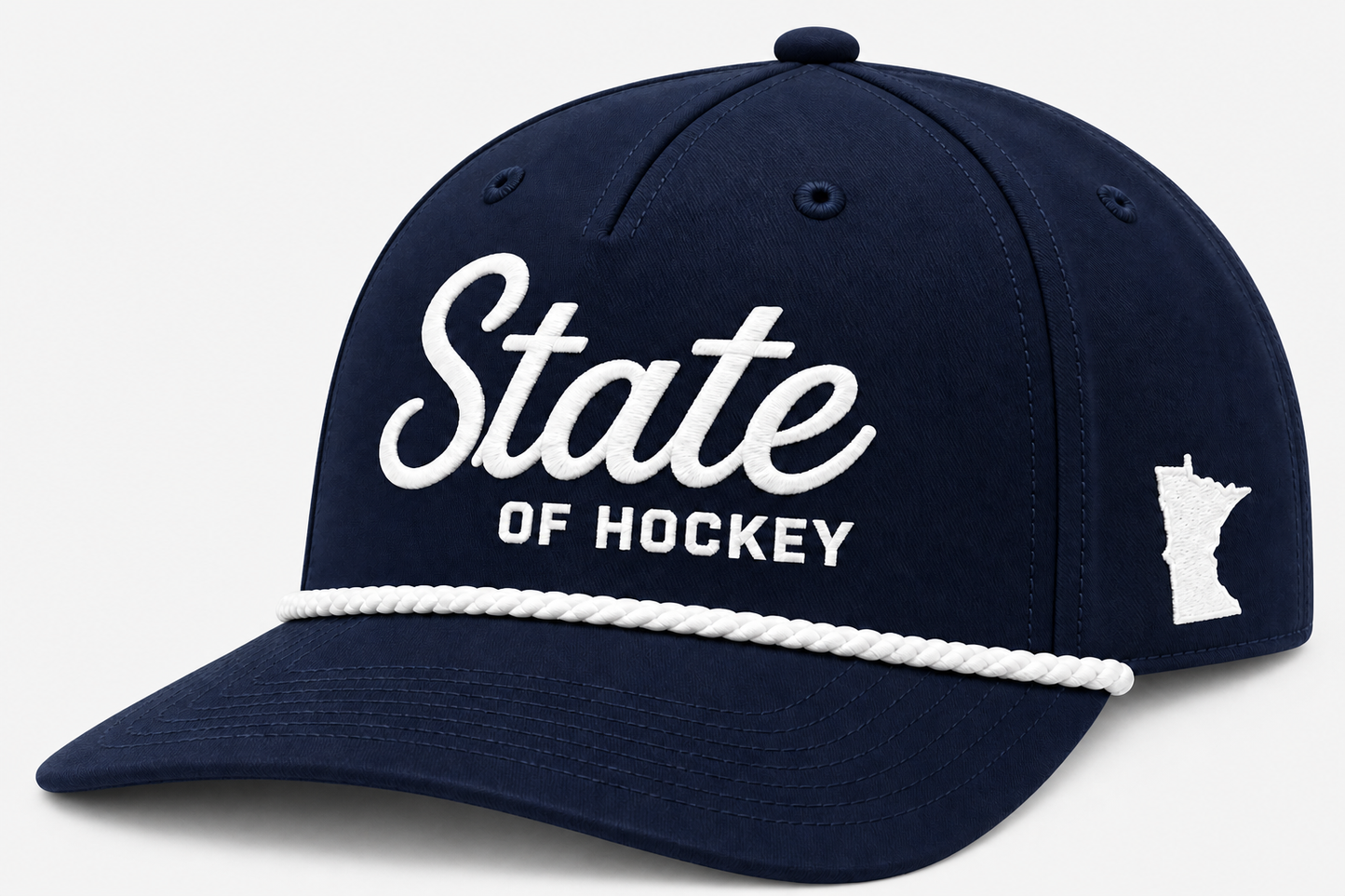 TTN Originals State of Hockey Richardson 5-panel classic rope hat in navy and white on a light background