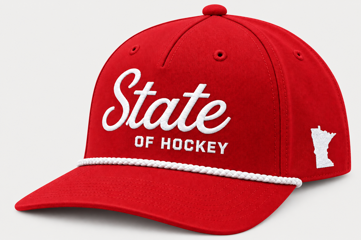 TTN Originals State of Hockey Richardson 5-panel classic rope hat in red and white on a light background
