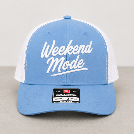TTN Originals Weekend Mode trucker hat in carolina blue and white
