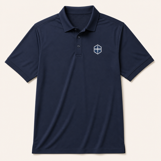 Navy custom embroidered performance polo color variant by TTN Custom Apparel