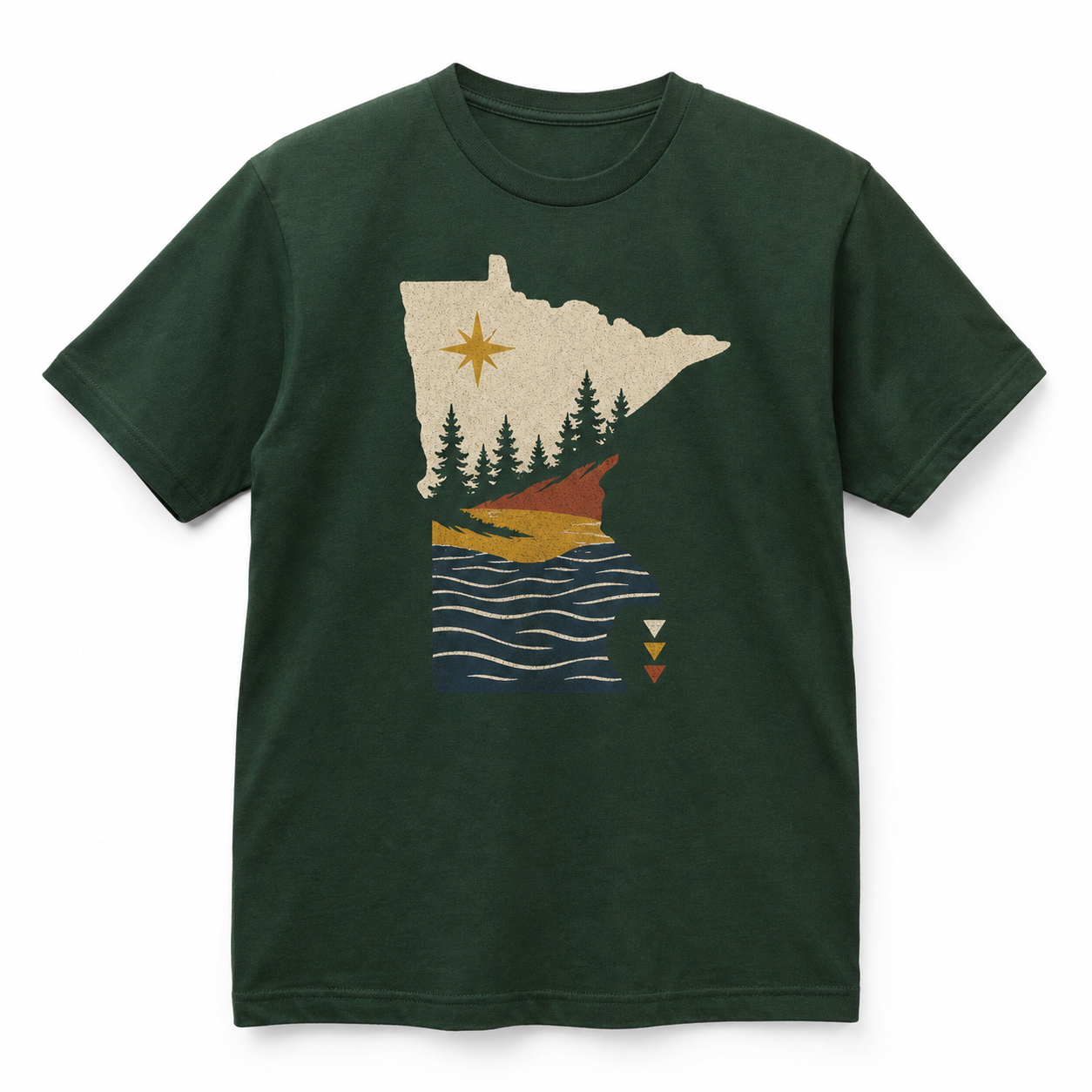 Custom printed t-shirt with realistic Minnesota outdoor inspired full color design