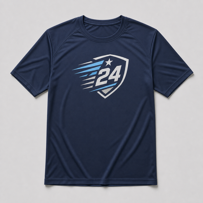 Custom performance t-shirt with realistic athletic heat transfer design